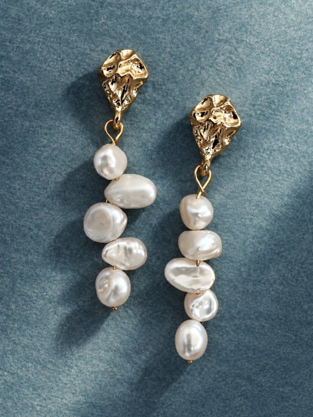Anthropologie 18K White Gold Baroque Pearl Drop Earrings NEW